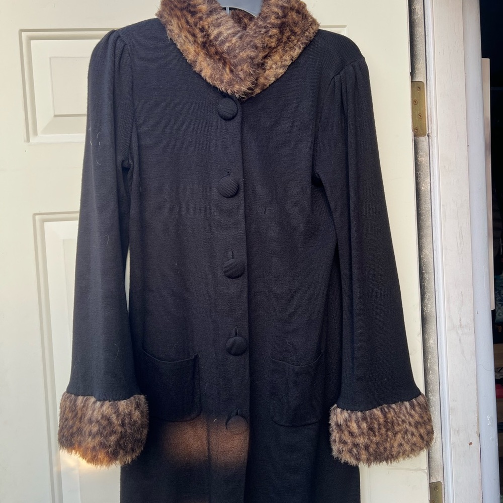 INC International Concepts Black and Brown Faux Fur Trim Coat